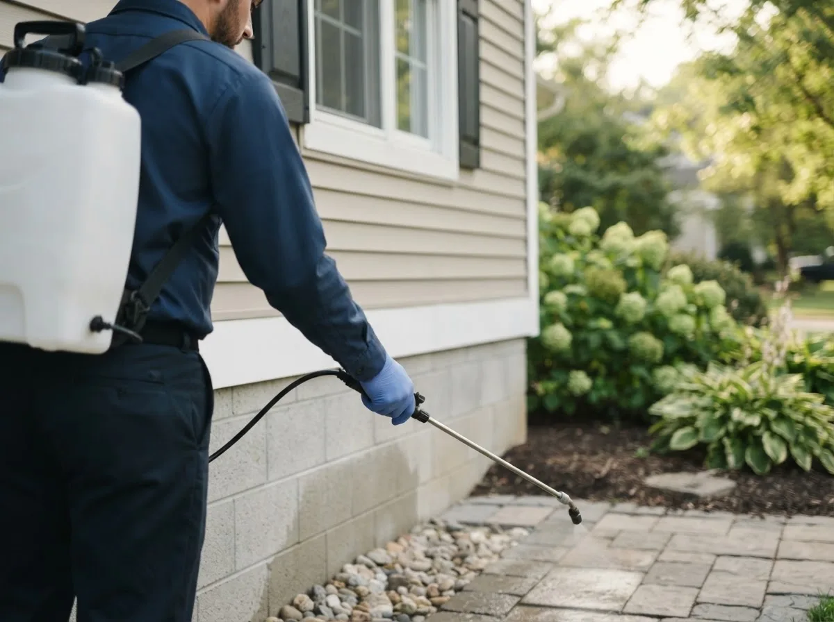 Pest control technician inspecting a home in Burlington, ME
